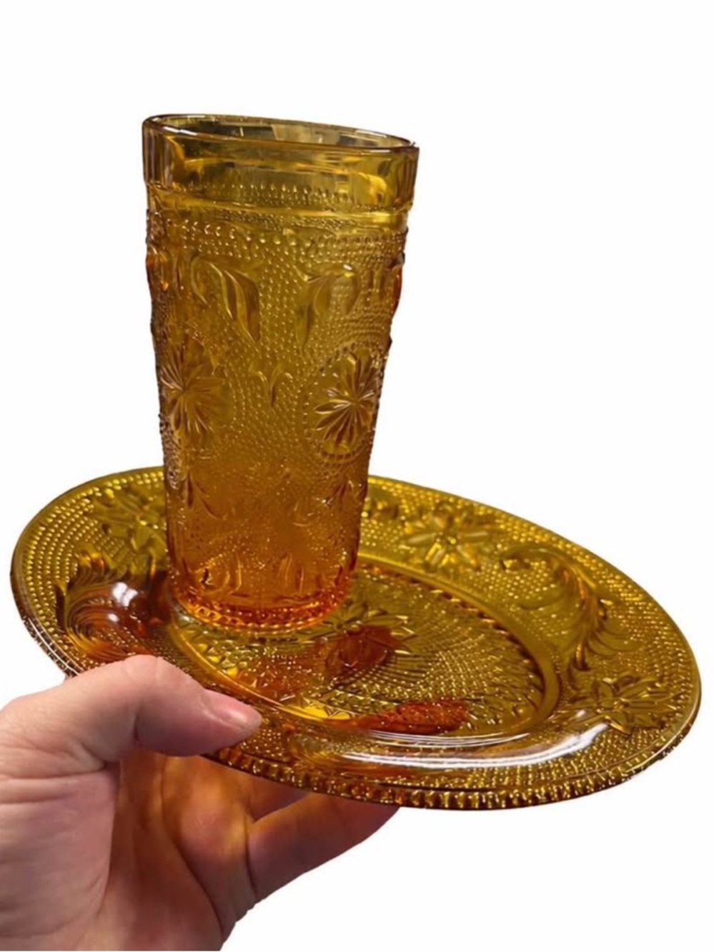 Vintage amber glass plate set